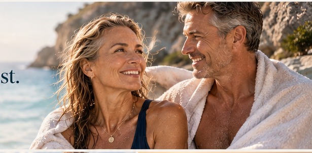 A couple sharing a relaxed moment by the sea